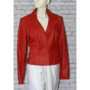 AJ Armani Jeans Red Leather Jacket Size 14